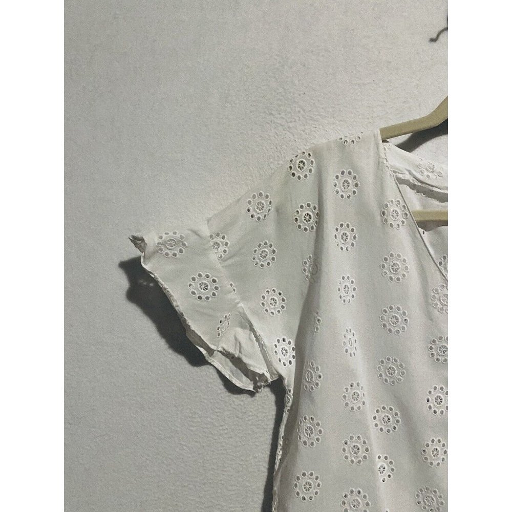 Madewell Top Womens Medium Eyelet Sundrift Ruffle Sleeve White Cotton Boho - Picture 3 of 10